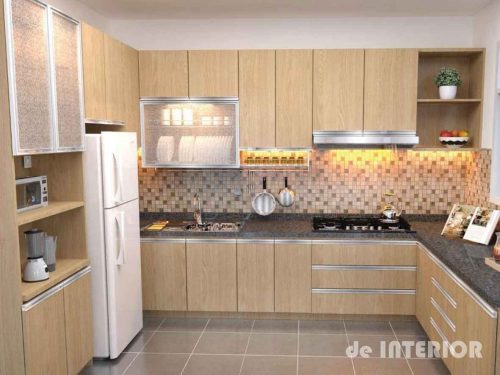 Interior dapur minimalis dengan dinding mozaic